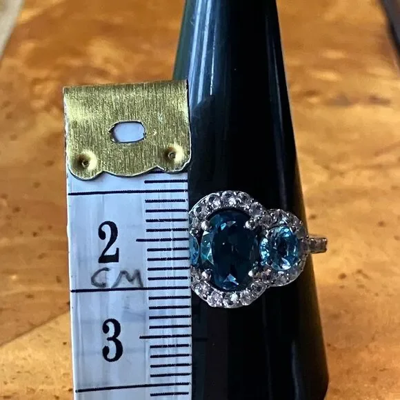 London Blue Topaz White Sapphire Sterling Silver Ring Size 9.75 - Picture 7 of 9